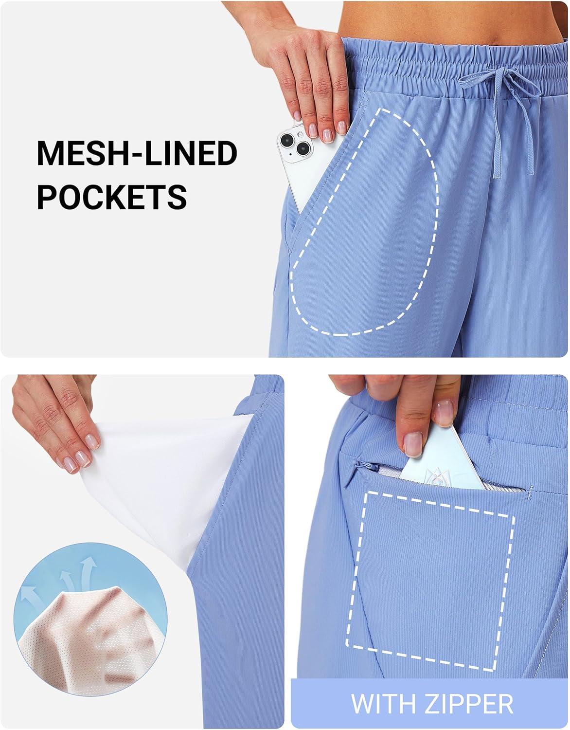 imageFitsT4 Sports Womens Swim Capris Pants 18quot Quick Dry UPF 50 Beach Modest Swimsuits Bottoms with Mesh PocketsBlue