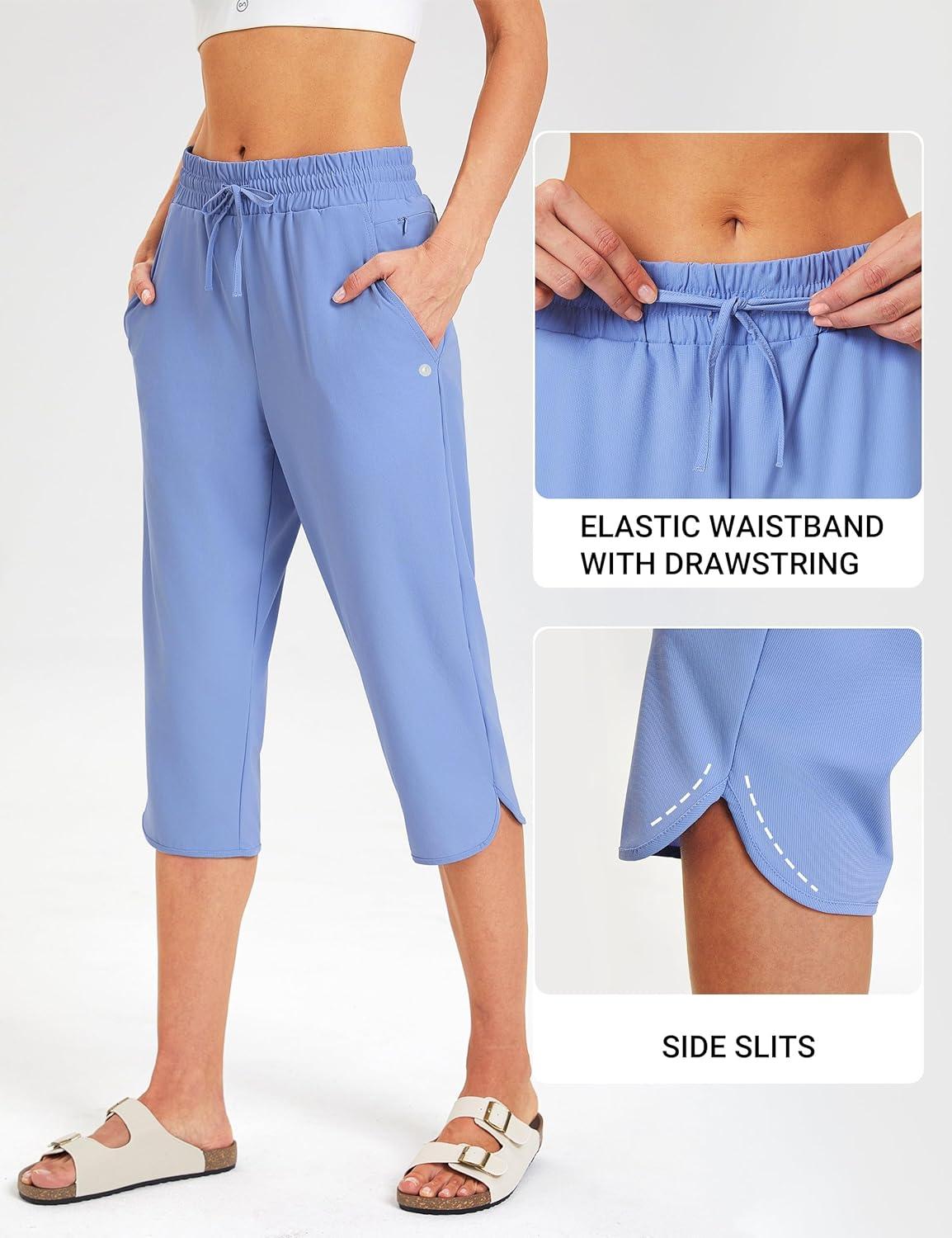 imageFitsT4 Sports Womens Swim Capris Pants 18quot Quick Dry UPF 50 Beach Modest Swimsuits Bottoms with Mesh PocketsBlue