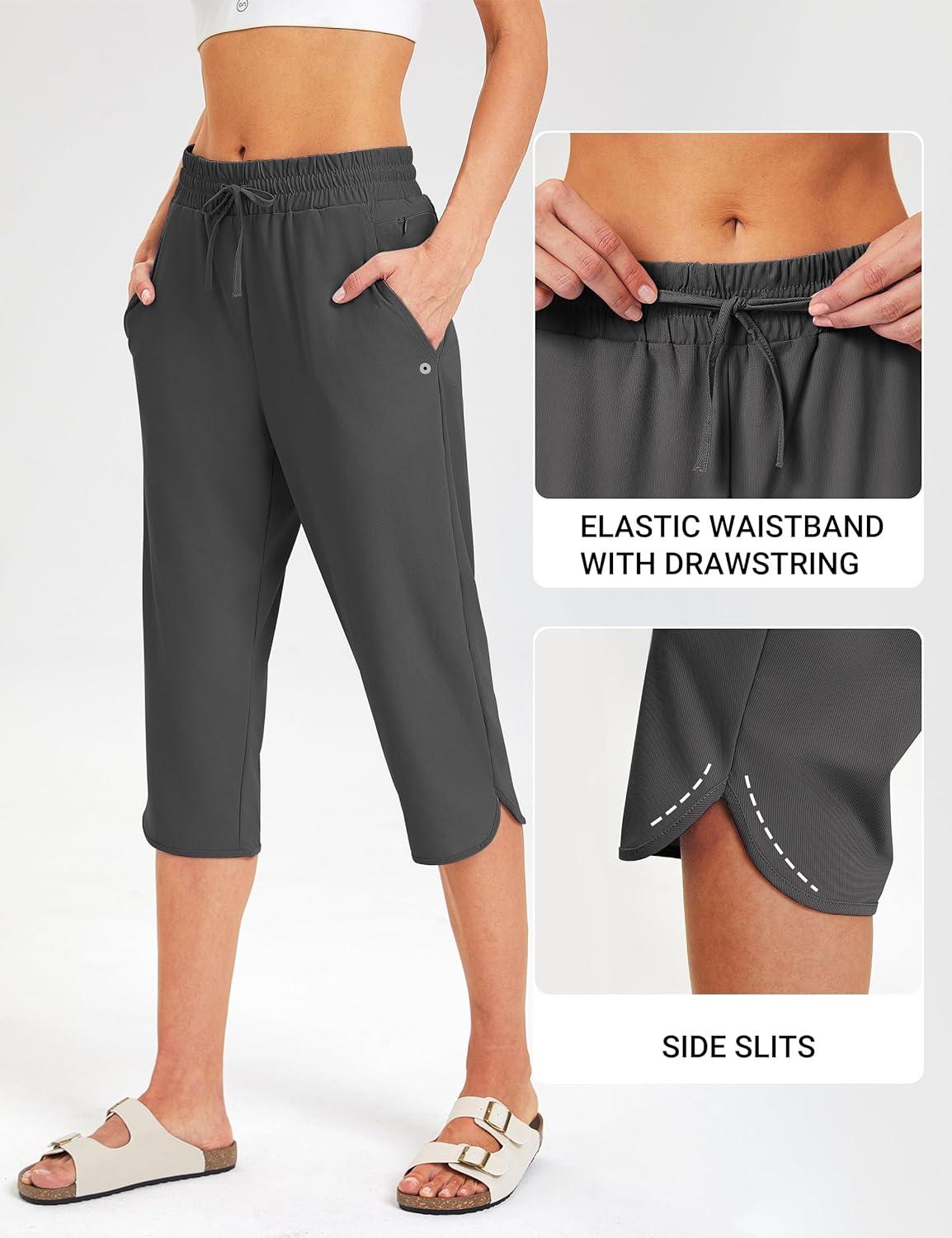 imageFitsT4 Sports Womens Swim Capris Pants 18quot Quick Dry UPF 50 Beach Modest Swimsuits Bottoms with Mesh PocketsGray