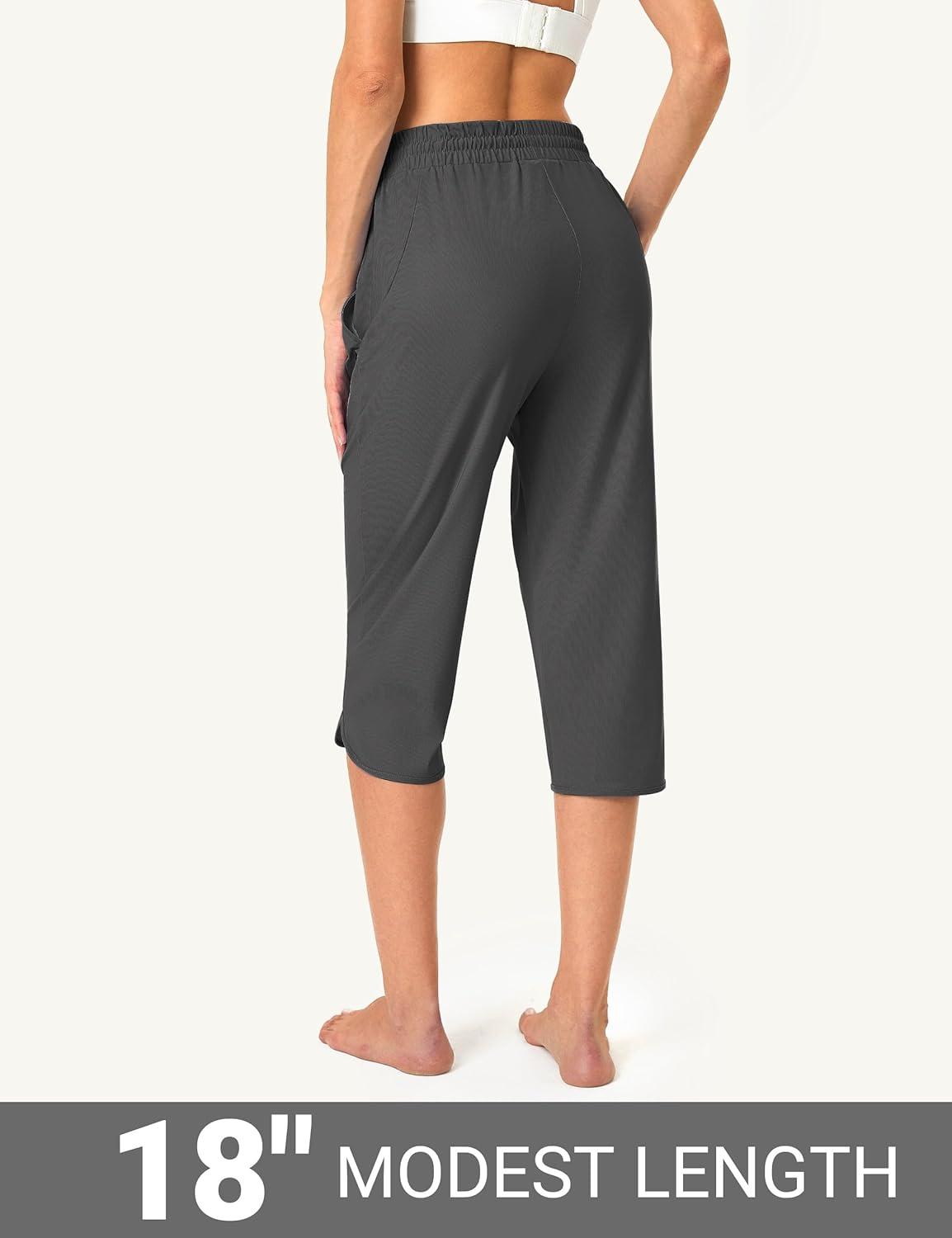 imageFitsT4 Sports Womens Swim Capris Pants 18quot Quick Dry UPF 50 Beach Modest Swimsuits Bottoms with Mesh PocketsGray