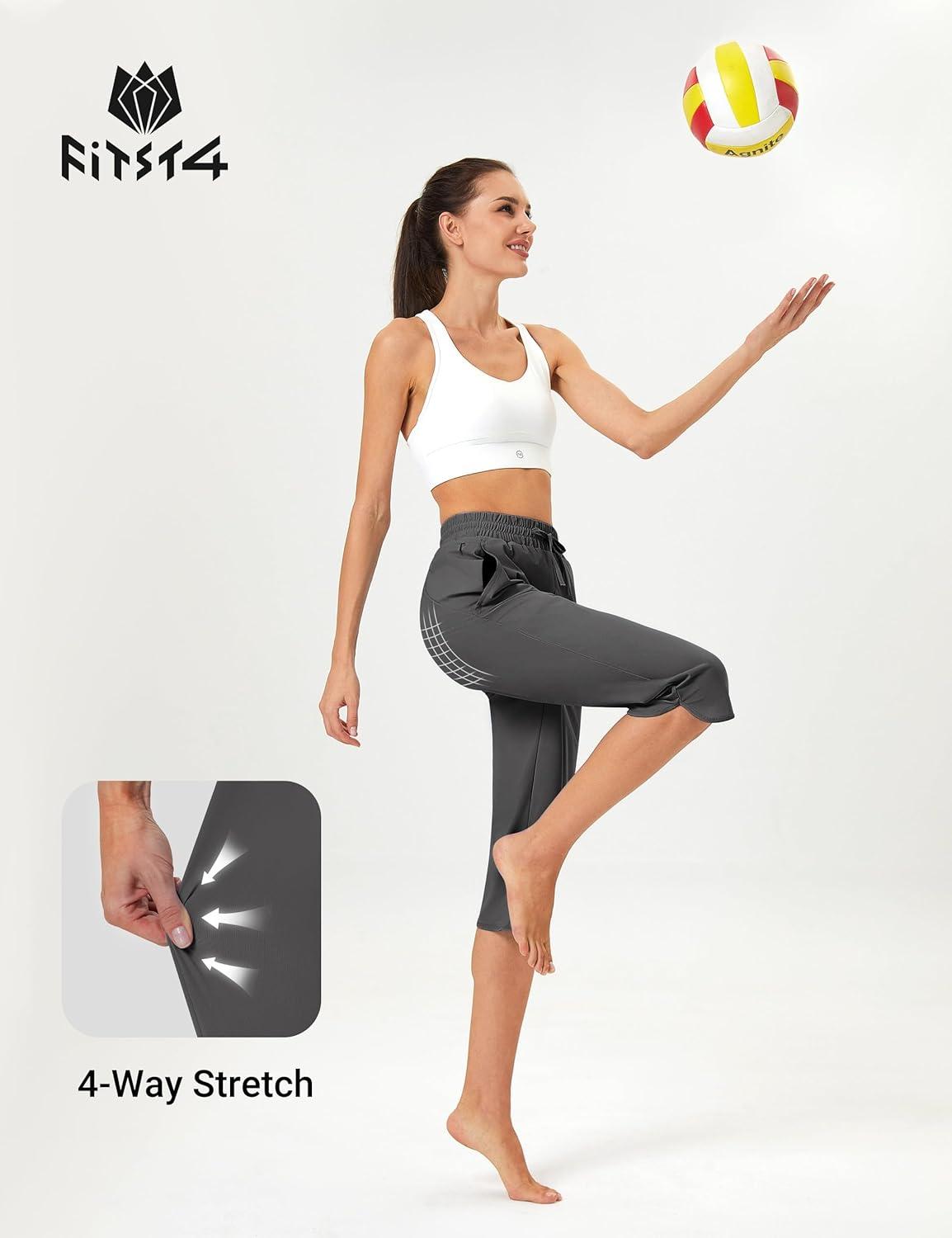 imageFitsT4 Sports Womens Swim Capris Pants 18quot Quick Dry UPF 50 Beach Modest Swimsuits Bottoms with Mesh PocketsGray