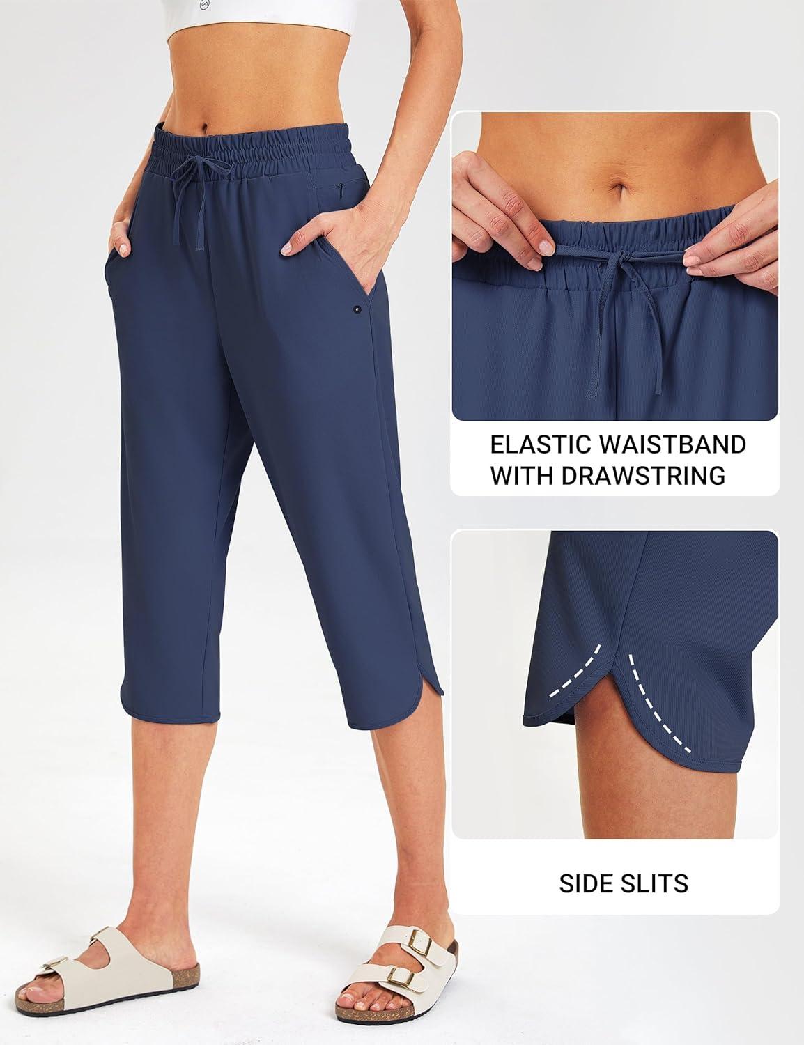 imageFitsT4 Sports Womens Swim Capris Pants 18quot Quick Dry UPF 50 Beach Modest Swimsuits Bottoms with Mesh PocketsNavy