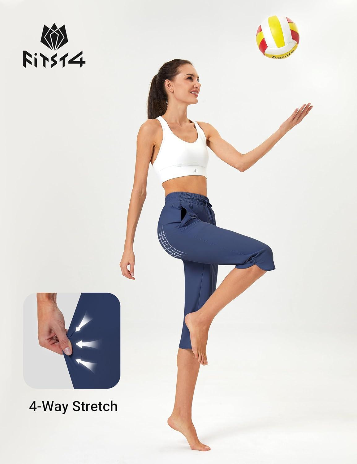 imageFitsT4 Sports Womens Swim Capris Pants 18quot Quick Dry UPF 50 Beach Modest Swimsuits Bottoms with Mesh PocketsNavy