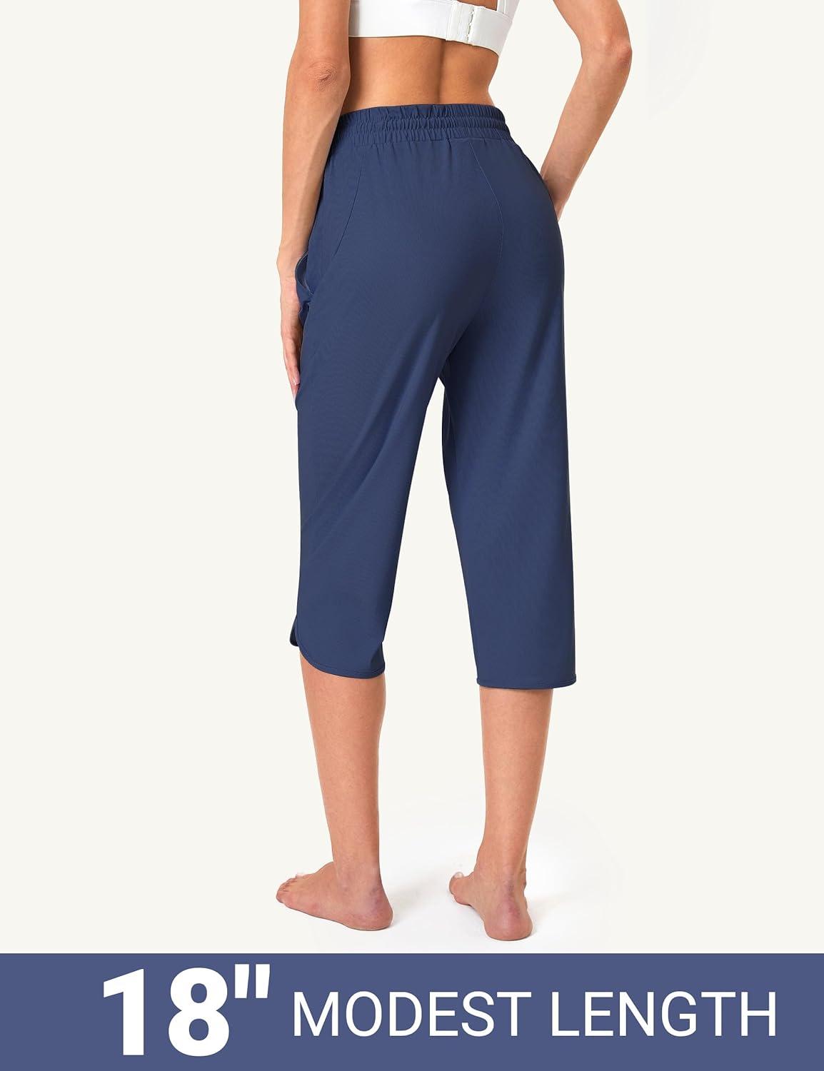 imageFitsT4 Sports Womens Swim Capris Pants 18quot Quick Dry UPF 50 Beach Modest Swimsuits Bottoms with Mesh PocketsNavy