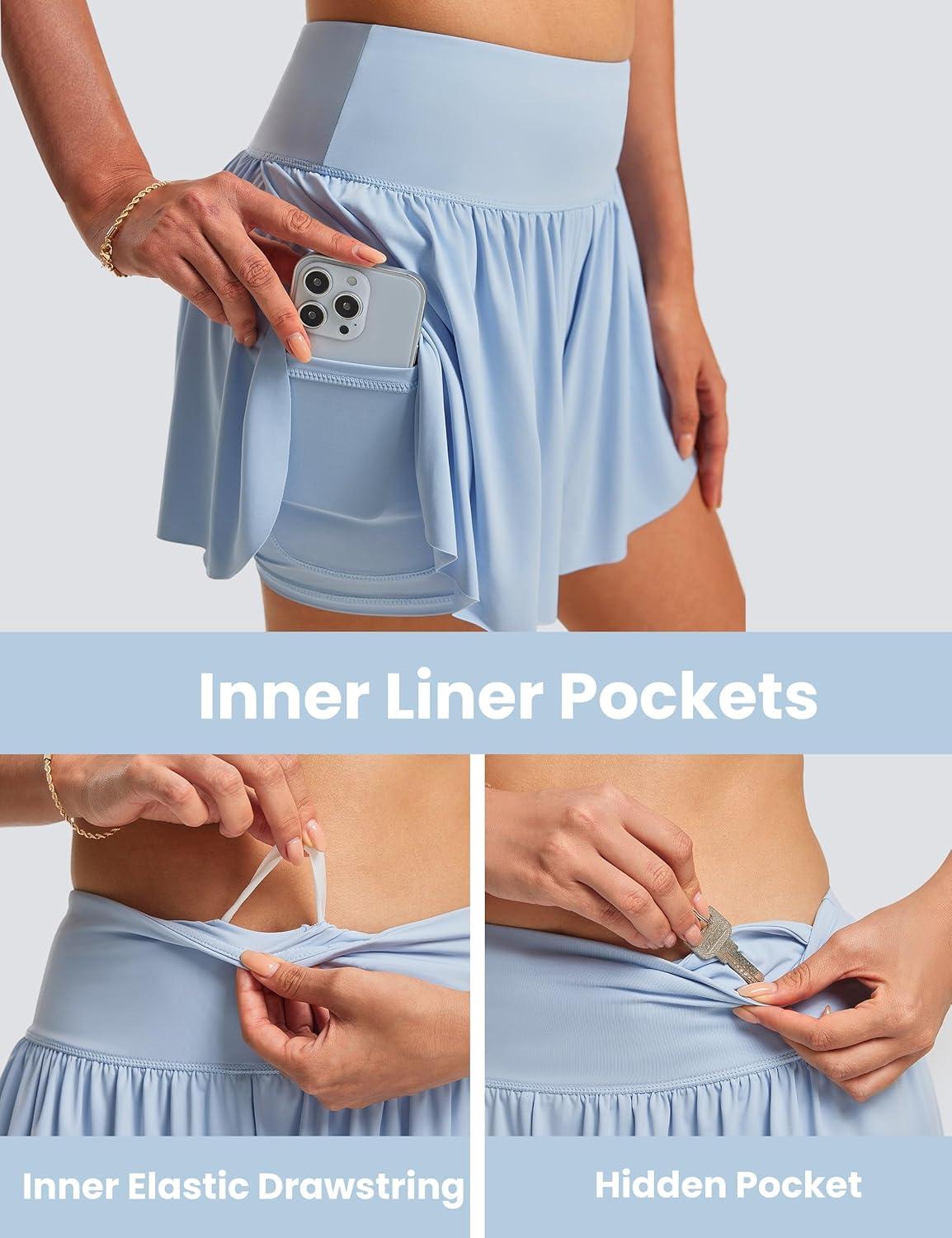 imageFitsT4 Sports Womens Swim Shorts High Waisted Board Shorts Stretch UPF50 Bathing Swimsuit Bottoms Tummy Control with LinerBlue