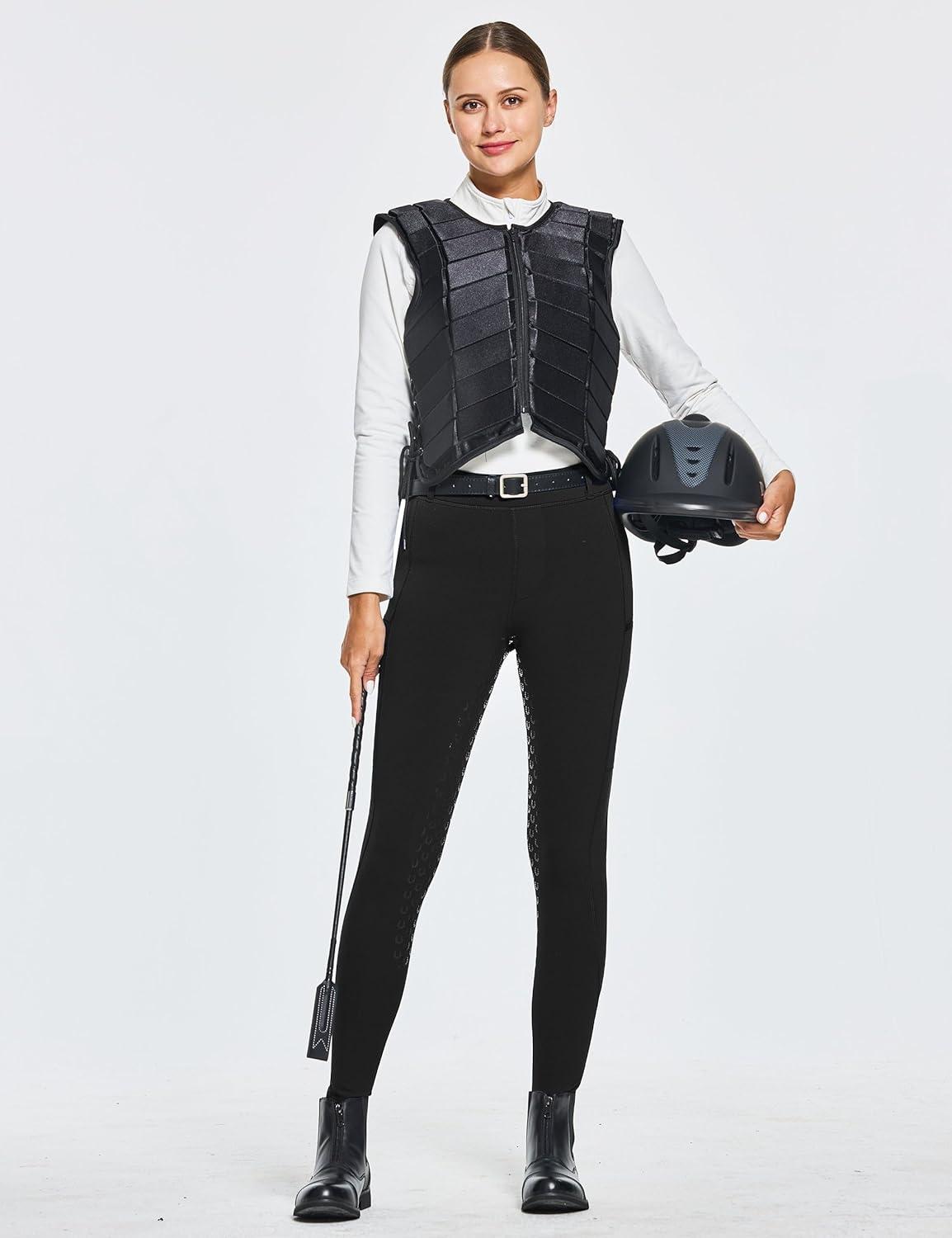 imageFitsT4 Sports Womens Winter Horse Riding Pants with Zipper Pockets Full Seat Riding Tights Fleece Lined Equestrian BreechesBlack