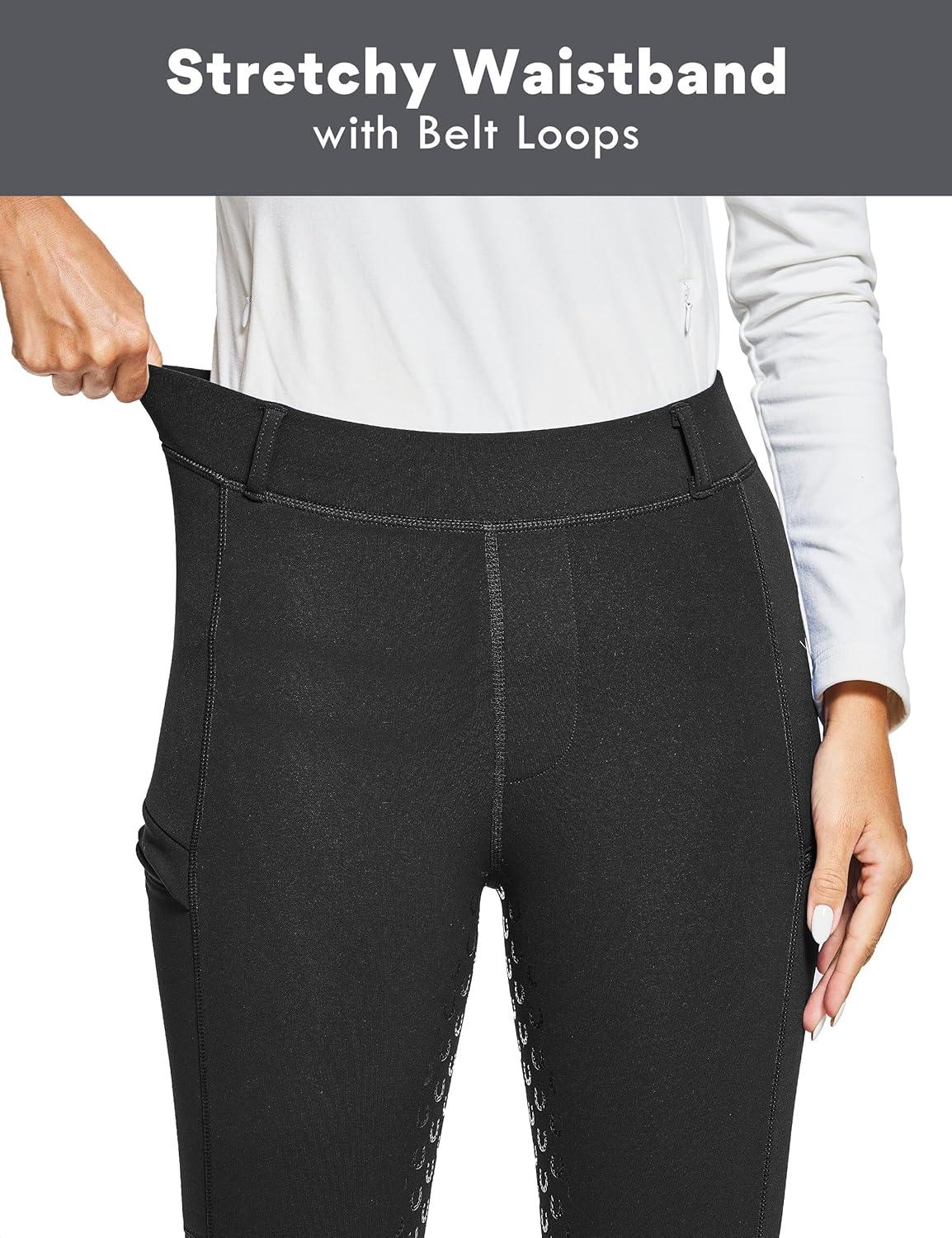 imageFitsT4 Sports Womens Winter Horse Riding Pants with Zipper Pockets Full Seat Riding Tights Fleece Lined Equestrian BreechesBlack