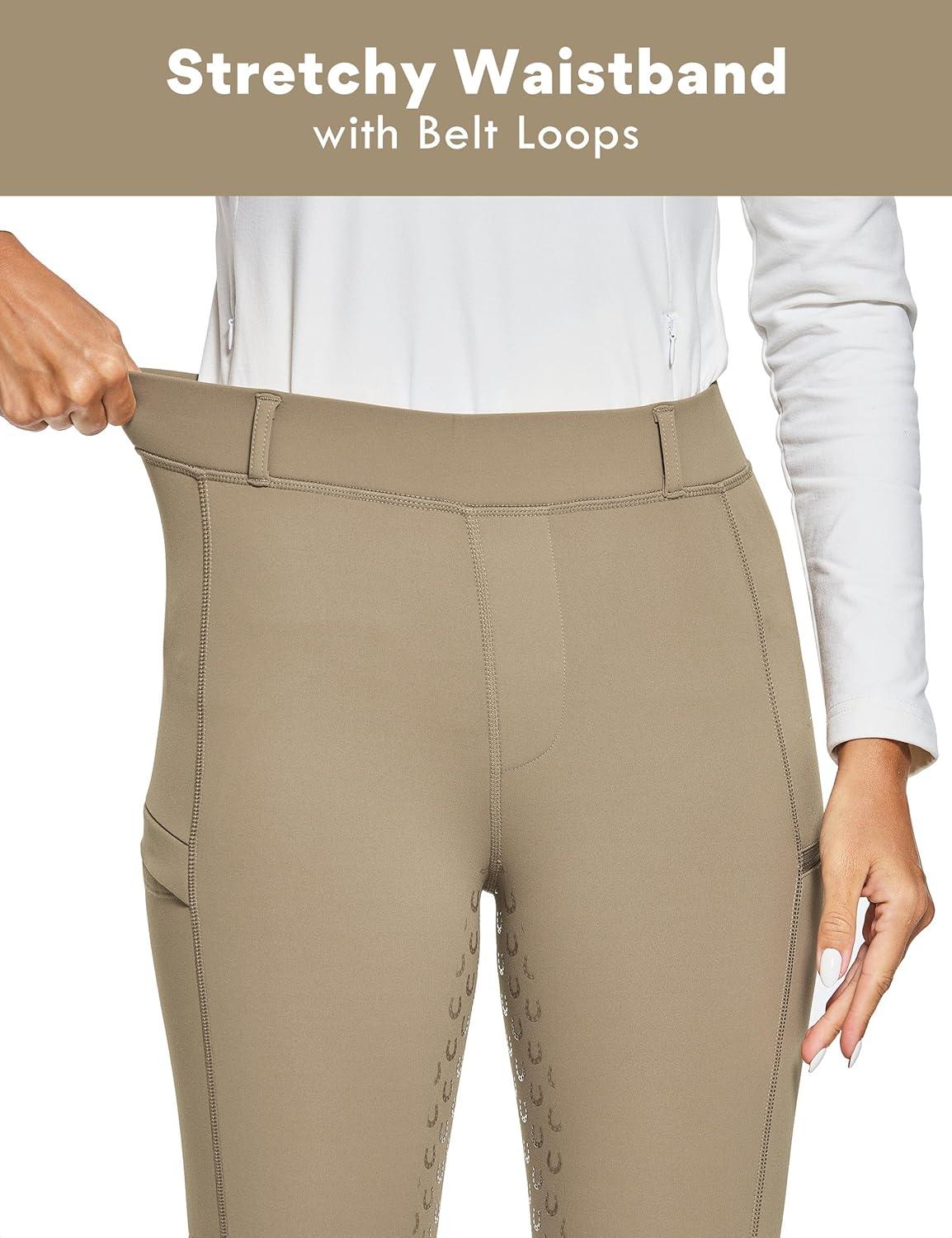 imageFitsT4 Sports Womens Winter Horse Riding Pants with Zipper Pockets Full Seat Riding Tights Fleece Lined Equestrian BreechesBrown