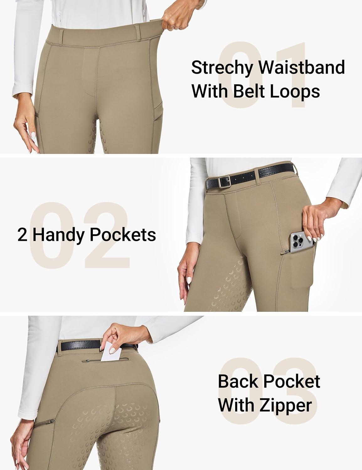 imageFitsT4 Sports Womens Winter Horse Riding Pants with Zipper Pockets Full Seat Riding Tights Fleece Lined Equestrian BreechesBrown