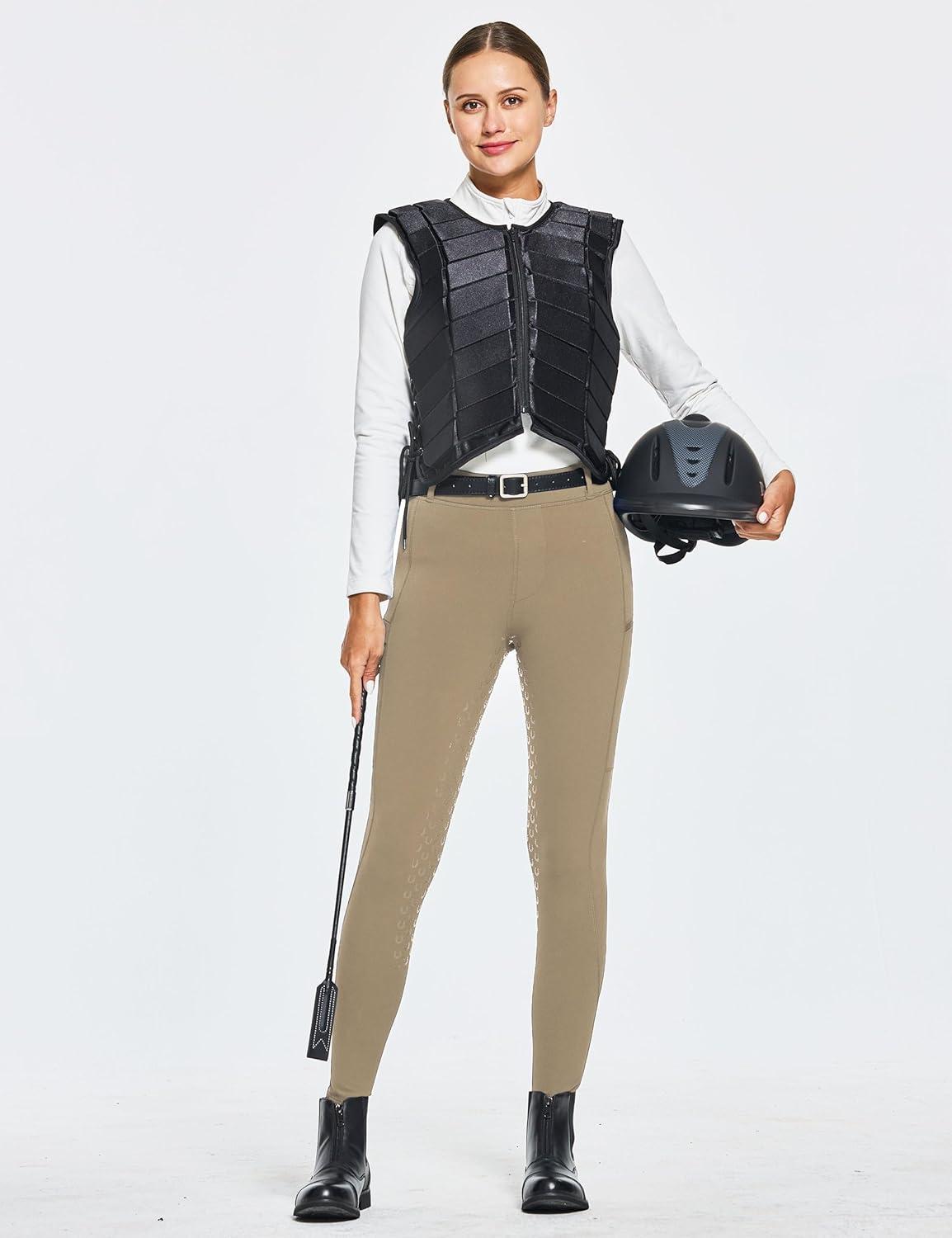 imageFitsT4 Sports Womens Winter Horse Riding Pants with Zipper Pockets Full Seat Riding Tights Fleece Lined Equestrian BreechesBrown