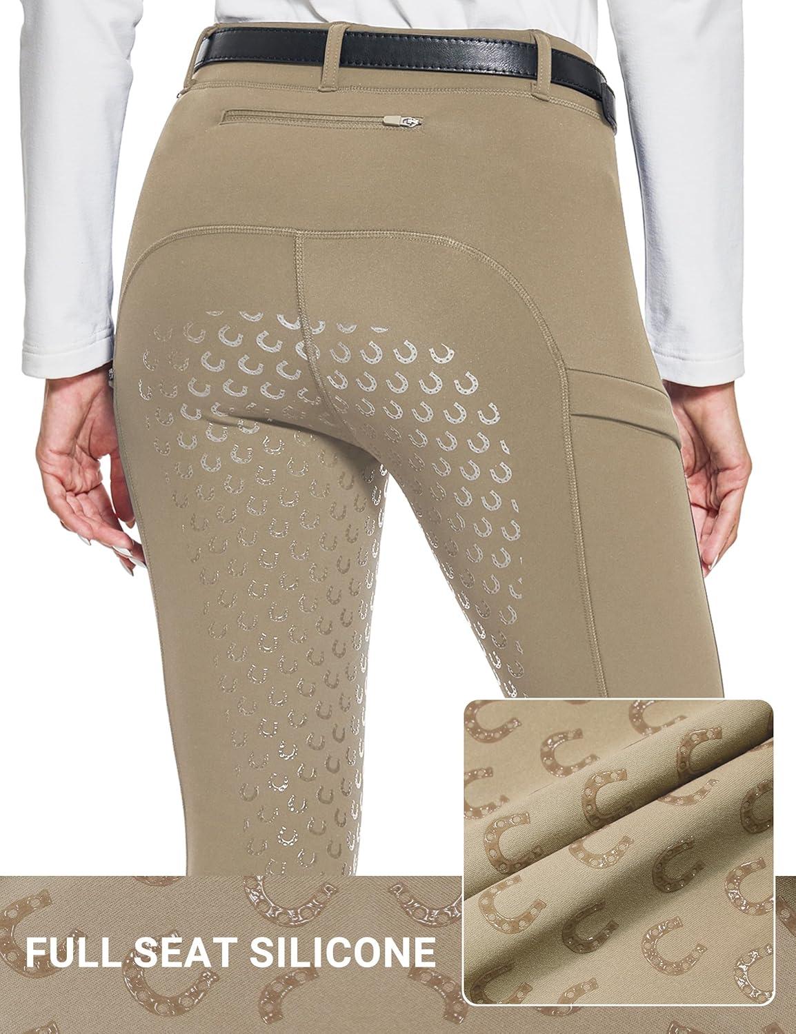 imageFitsT4 Sports Womens Winter Horse Riding Pants with Zipper Pockets Full Seat Riding Tights Fleece Lined Equestrian BreechesBrown