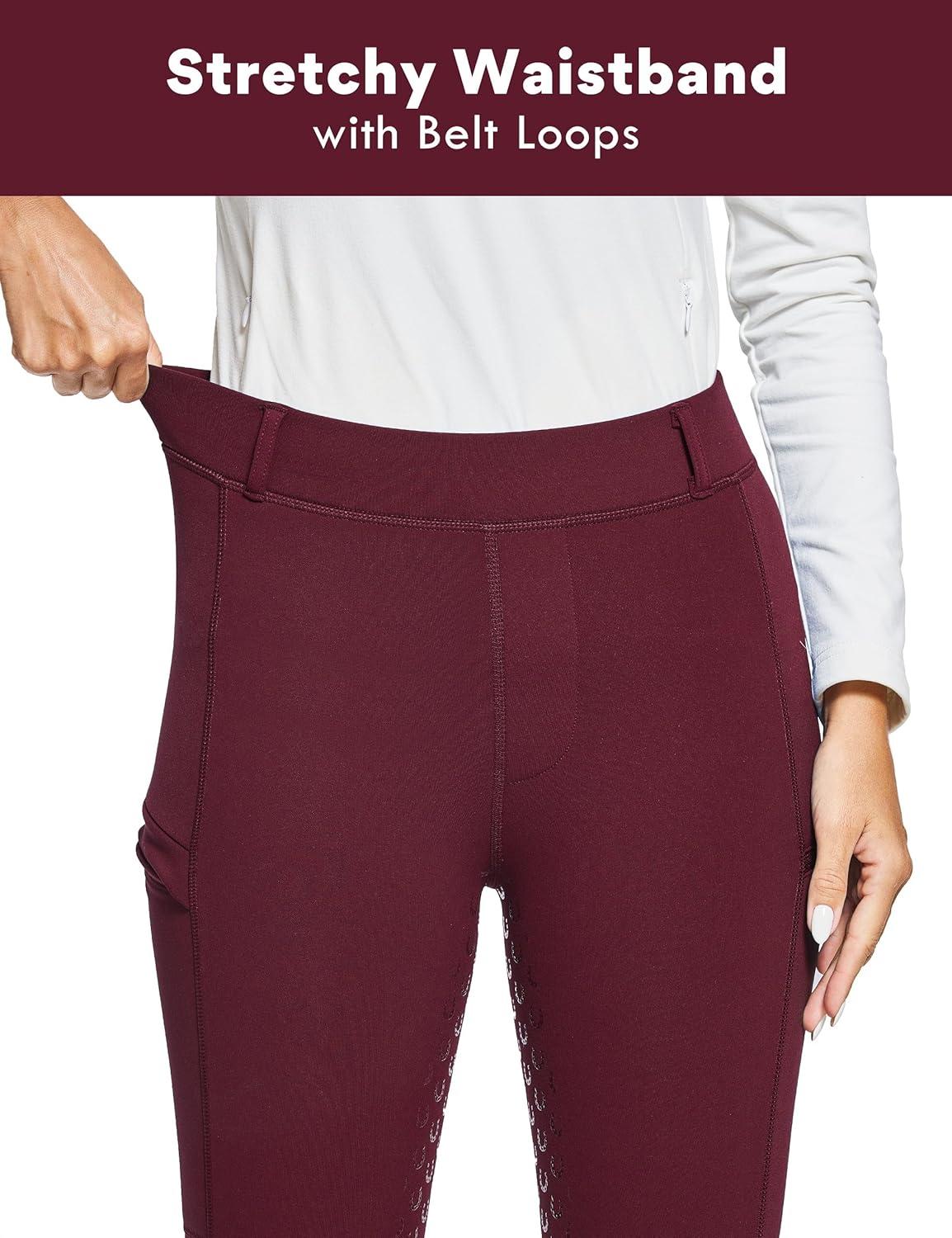 imageFitsT4 Sports Womens Winter Horse Riding Pants with Zipper Pockets Full Seat Riding Tights Fleece Lined Equestrian BreechesBurgundy