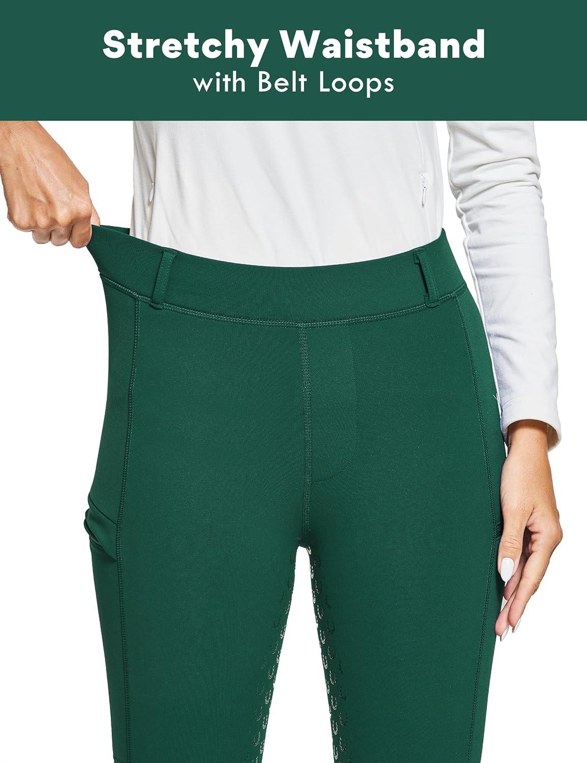 imageFitsT4 Sports Womens Winter Horse Riding Pants with Zipper Pockets Full Seat Riding Tights Fleece Lined Equestrian BreechesDark Green