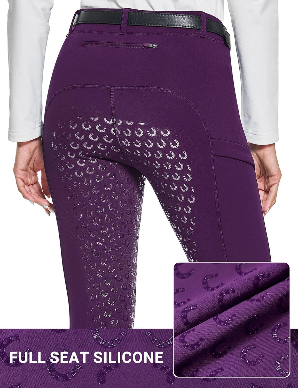 imageFitsT4 Sports Womens Winter Horse Riding Pants with Zipper Pockets Full Seat Riding Tights Fleece Lined Equestrian BreechesPurple