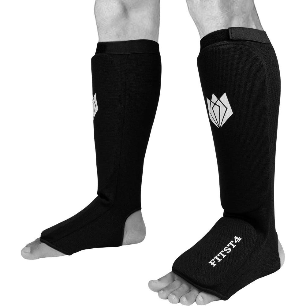 imageFitsT4 Kickboxing MMA Muay Thai Instep Padded Elastic Training Sparring Shin Guards 1 Pair