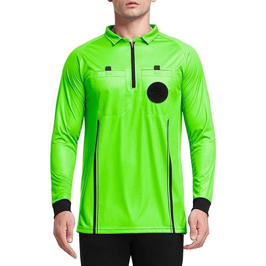 imageFitsT4 Mens Pro Soccer Referee Jersey Suit Long Sleeve and Short Sleeve Suit Yellow Green Large Ref Shirt