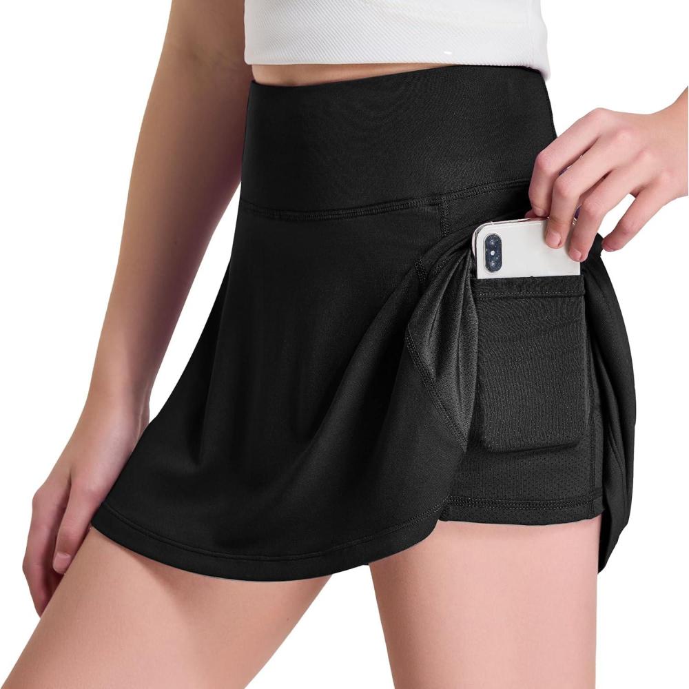 imageFitsT4 Sports Girls Golf Skirt Adjustable Waist Active Tennis Skort UPF50Black