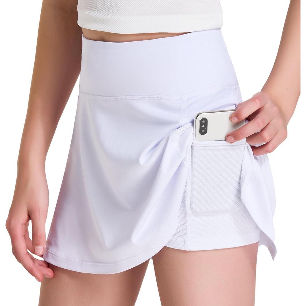 imageFitsT4 Sports Girls Golf Skirt Adjustable Waist Active Tennis Skort UPF50White