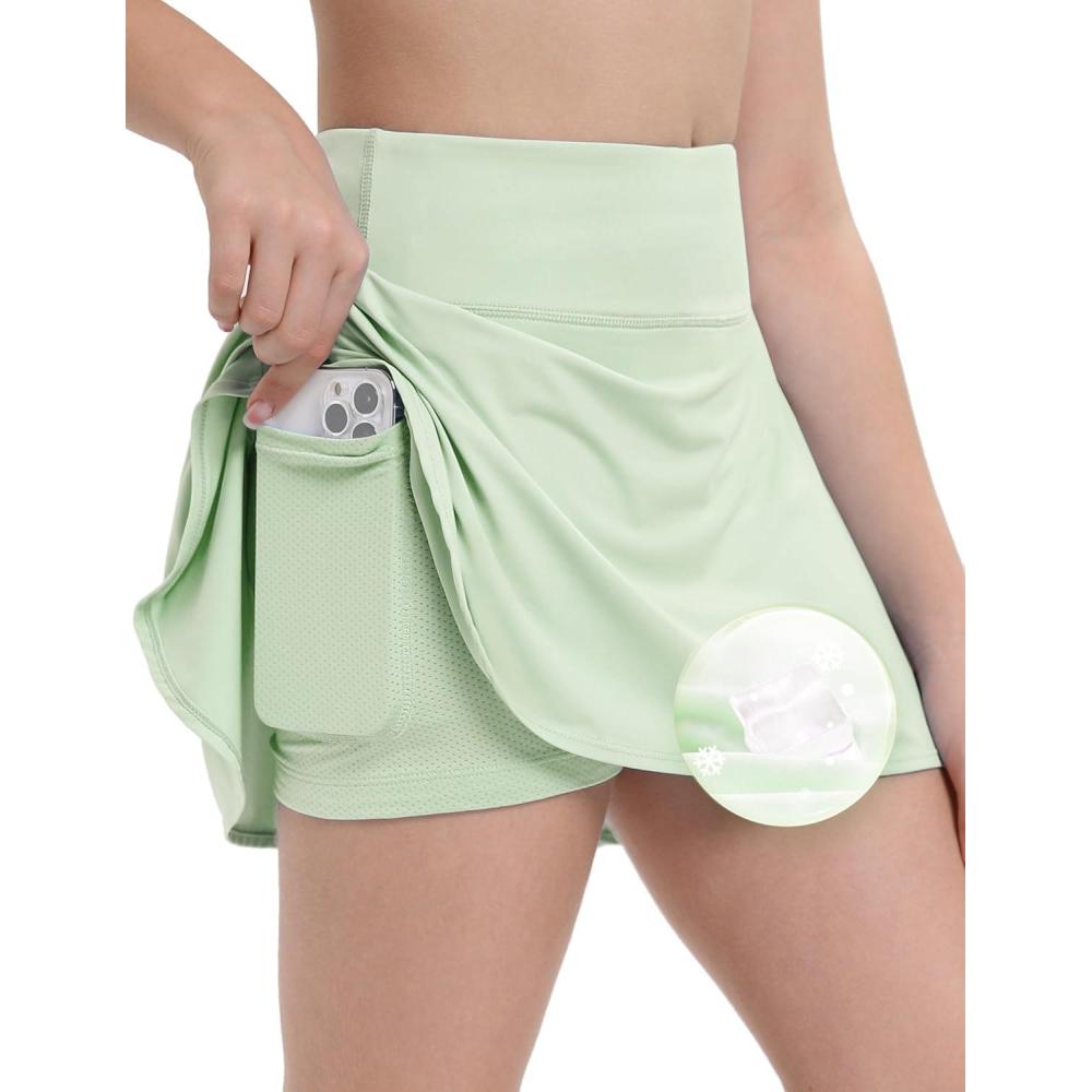 imageFitsT4 Sports Girls Skorts Tennis Skirts Cool Fabric Golf Skirts with ShortsPocketsUPF50 ampamp Adjustable WaistApple Green