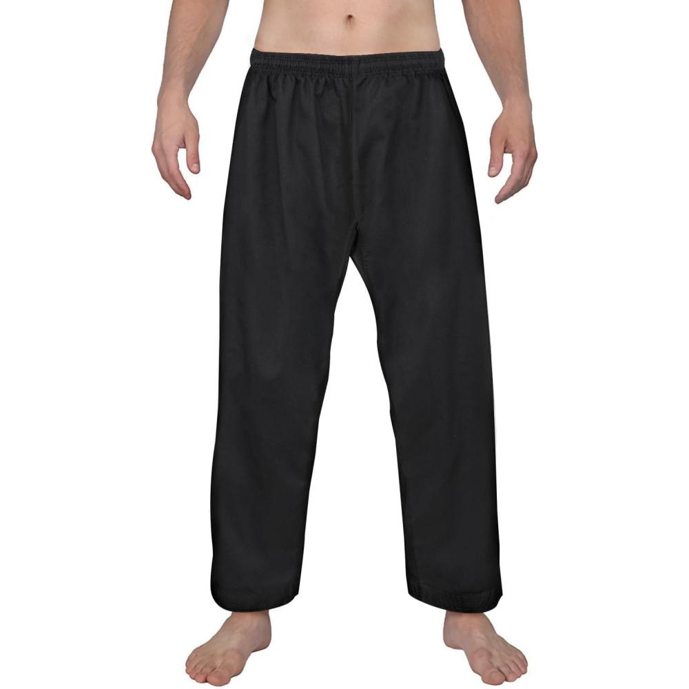 imageFitsT4 Sports Karate Pants 8oz Middleweight Elastic Waist Martial Arts Pants Perfect for Training or Competition 0005Black
