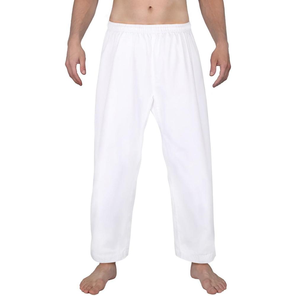 imageFitsT4 Sports Karate Pants 8oz Middleweight Elastic Waist Martial Arts Pants Perfect for Training or Competition 0005White