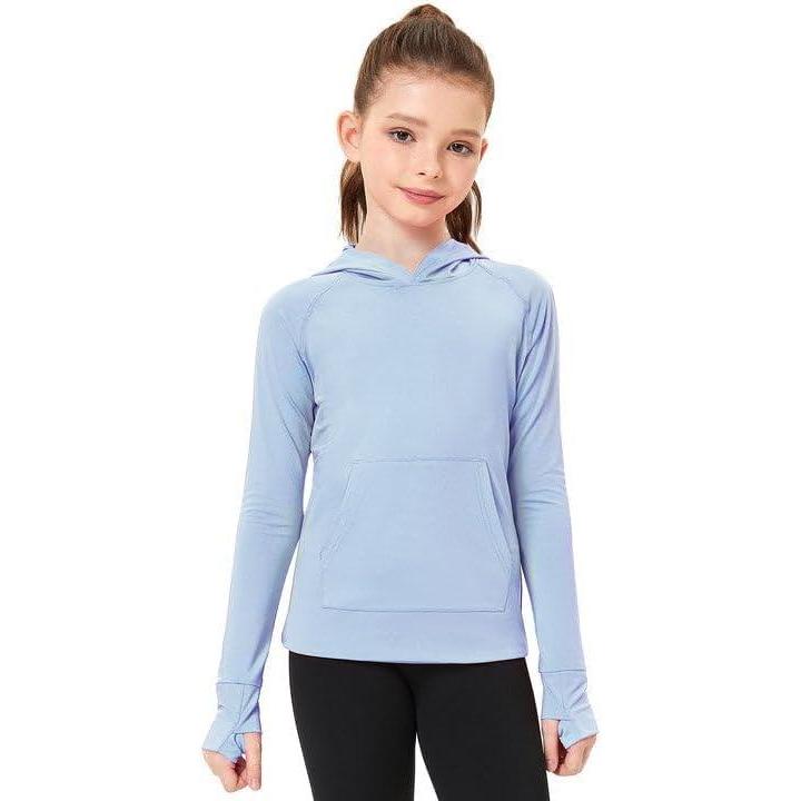 imageFitsT4 Sports Kids UPF50 Sun Shirt with Pockets Thumbholes Girls Lightweight Quick Dry UV Protection Long Sleeve HoodieBlue