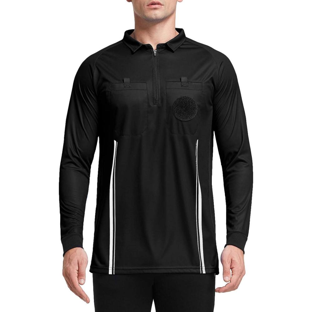 imageFitsT4 Sports Mens Pro Soccer Referee Jersey Long Sleeve Ref ShirtBlack