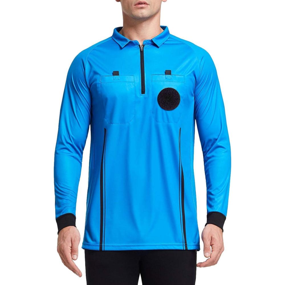 imageFitsT4 Sports Mens Pro Soccer Referee Jersey Long Sleeve Ref ShirtBlue