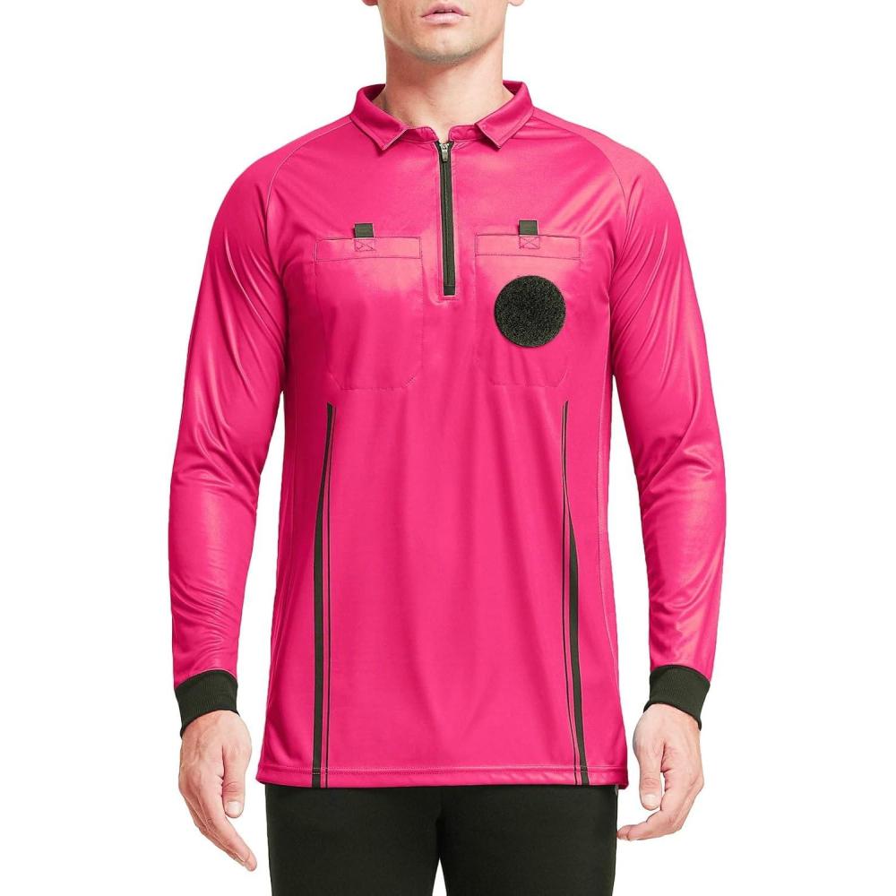imageFitsT4 Sports Mens Pro Soccer Referee Jersey Long Sleeve Ref ShirtFluorescent Pink