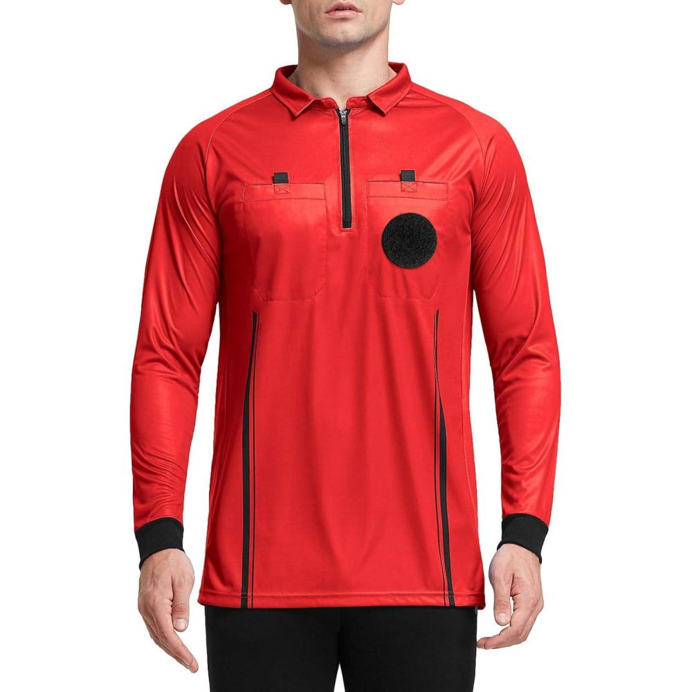 imageFitsT4 Sports Mens Pro Soccer Referee Jersey Long Sleeve Ref ShirtRed