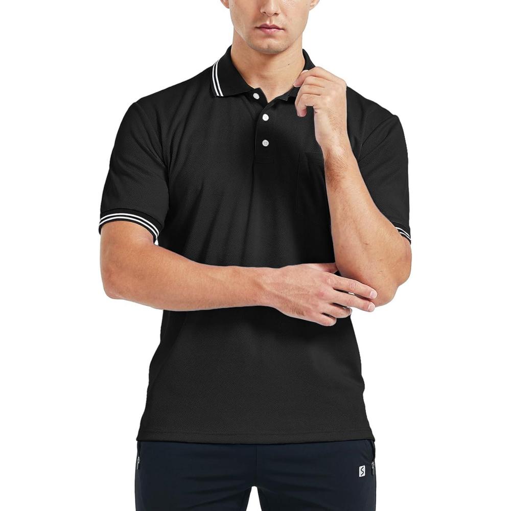 imageFitsT4 Sports Short Sleeve Polo Shirt BaseballSoftball Umpire JerseyReferee Uniform  Sized for Chest ProtectorBlack