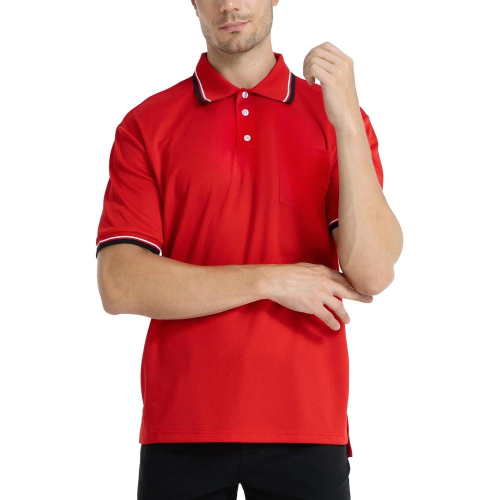 imageFitsT4 Sports Short Sleeve Polo Shirt BaseballSoftball Umpire JerseyReferee Uniform Sized for Chest ProtectorRed