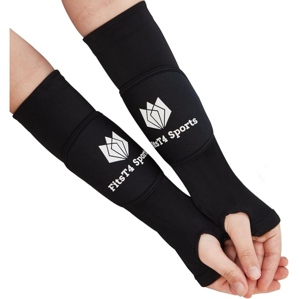 imageFitsT4 Sports Volleyball Arm Sleeves for Girls Youth Passing Sleeves w Protection Pads Thumbhole UPF 50 NonSlip GlovesBlack