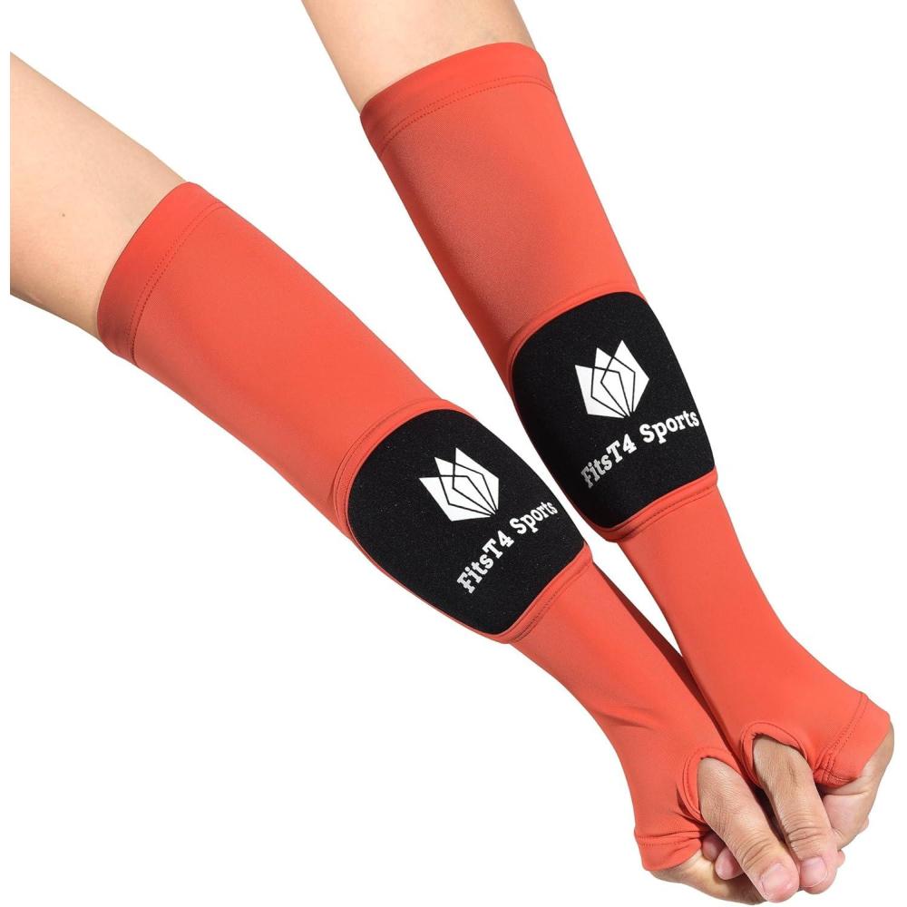 imageFitsT4 Sports Volleyball Arm Sleeves for Girls Youth Passing Sleeves w Protection Pads Thumbhole UPF 50 NonSlip GlovesOrange
