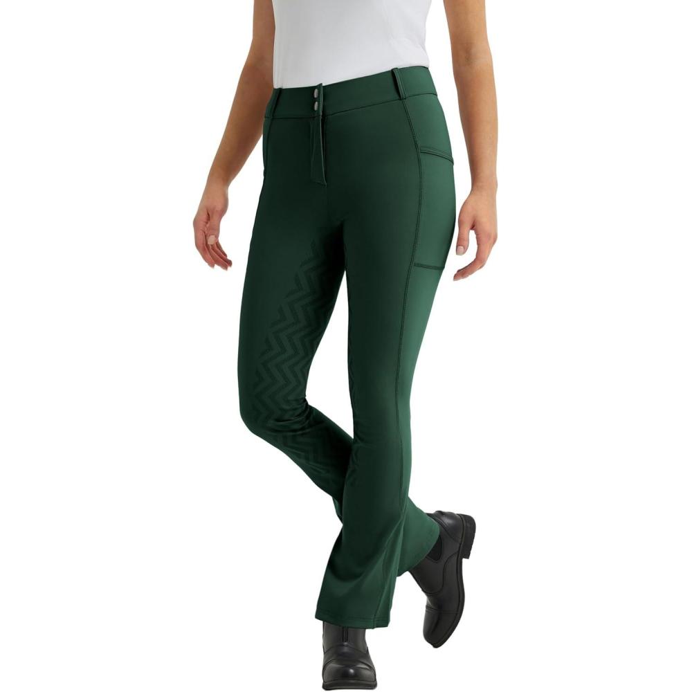 imageFitsT4 Sports Womens Bootcut Riding Breeches Full Seat Equestrian Pants Summer Riding Tights for WomenForest Green