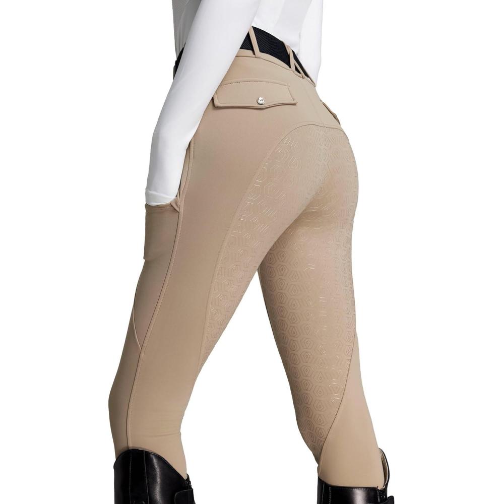 imageFitsT4 Sports Womens Fleece Horse Riding Pants Full Seat Equestrian Breeches Winter Riding Tights with PocketsKhaki
