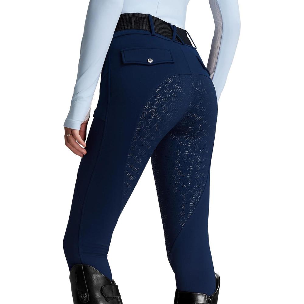 imageFitsT4 Sports Womens Fleece Horse Riding Pants Full Seat Equestrian Breeches Winter Riding Tights with PocketsNavy Blue