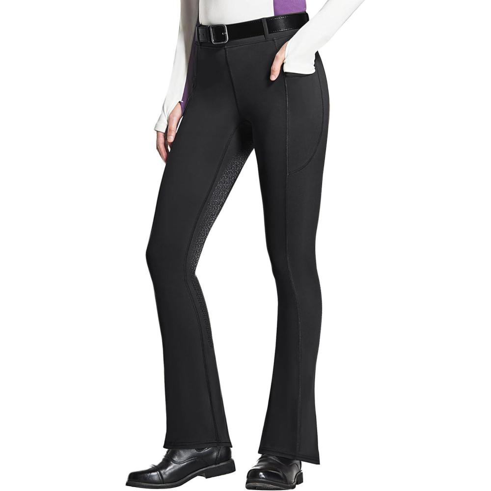 imageFitsT4 Sports Womens Full Seat Horse Riding Pants Bootcut Riding Tights with Pockets Equestrian Breeches for WomenBlack