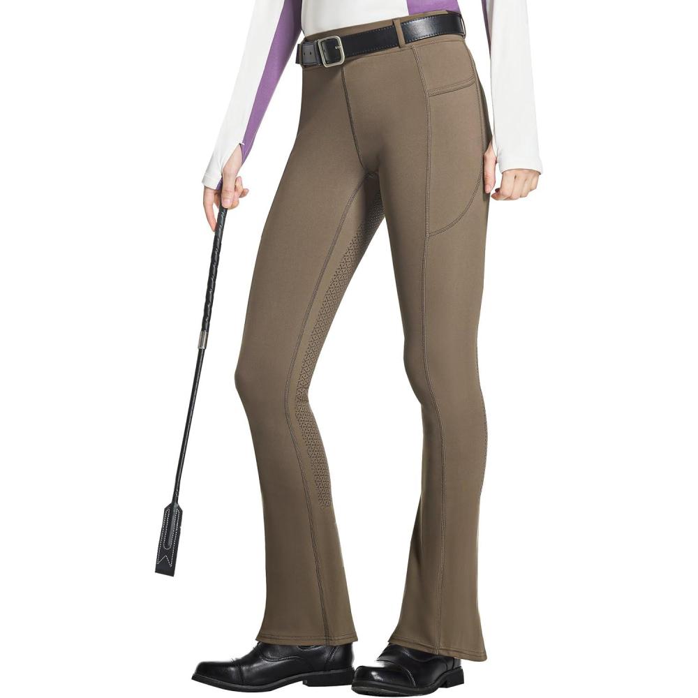 imageFitsT4 Sports Womens Full Seat Horse Riding Pants Bootcut Riding Tights with Pockets Equestrian Breeches for WomenBrown