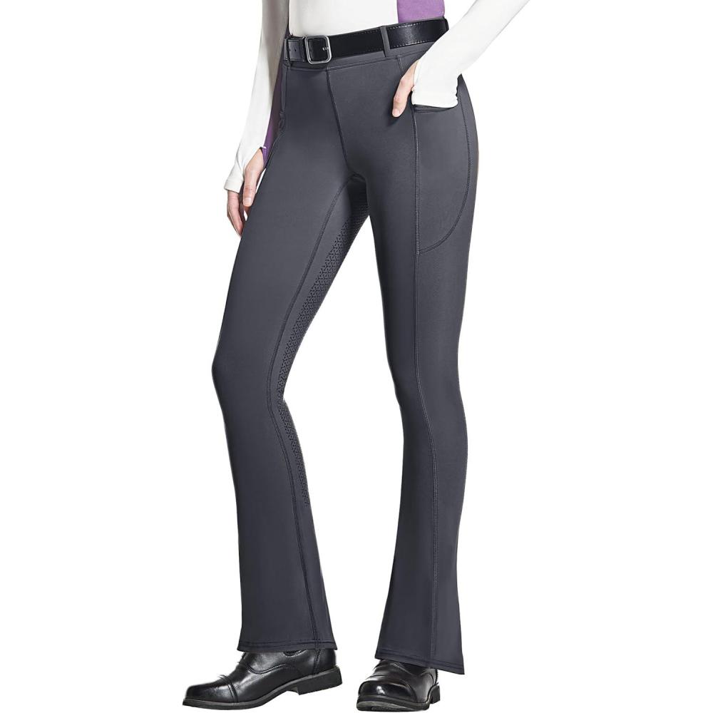 imageFitsT4 Sports Womens Full Seat Horse Riding Pants Bootcut Riding Tights with Pockets Equestrian Breeches for WomenDark Grey