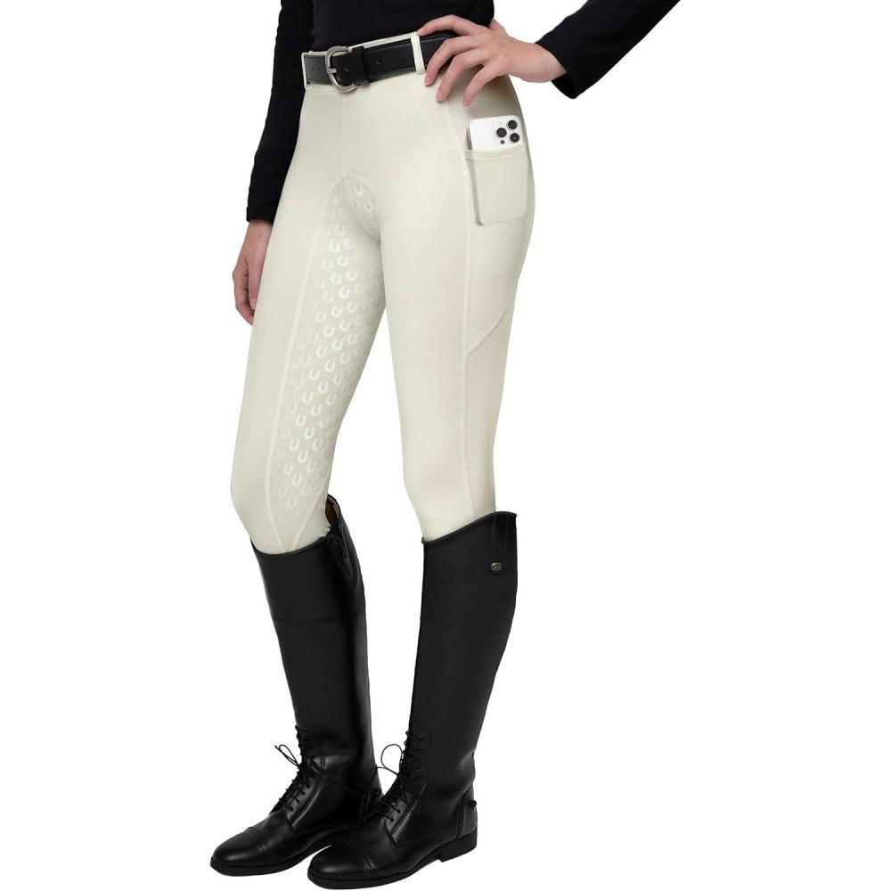 imageFitsT4 Sports Womens Full Seat Riding Tights Active Silicon Grip Horse Riding Tights Equestrian BreechesBeige
