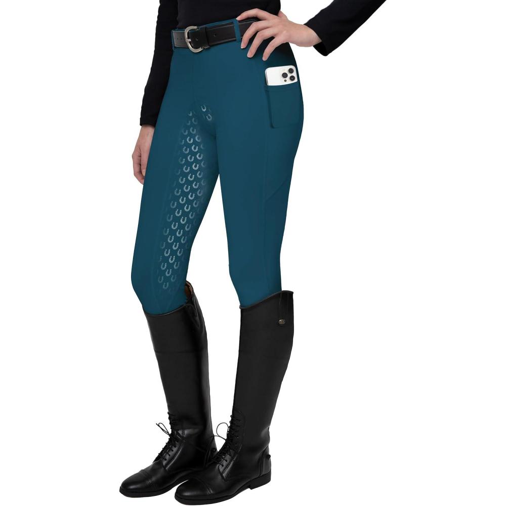 imageFitsT4 Sports Womens Full Seat Riding Tights Active Silicon Grip Horse Riding Tights Equestrian BreechesBlue