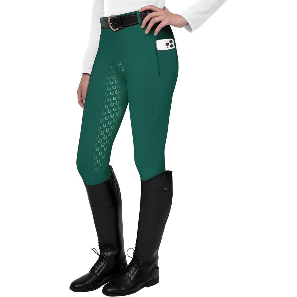 imageFitsT4 Sports Womens Full Seat Riding Tights Active Silicon Grip Horse Riding Tights Equestrian BreechesForest Green