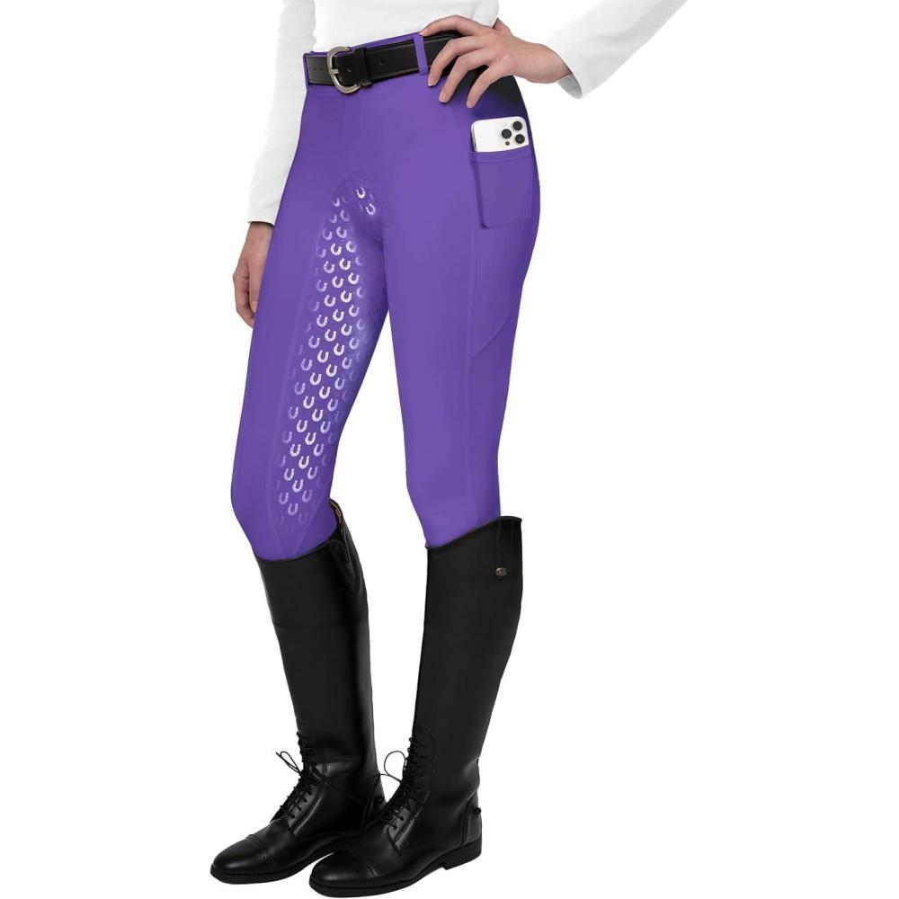 imageFitsT4 Sports Womens Full Seat Riding Tights Active Silicon Grip Horse Riding Tights Equestrian BreechesLight Purple