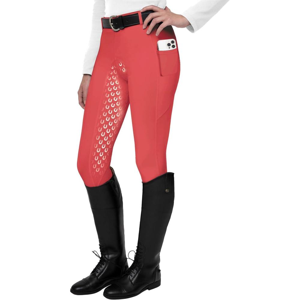 imageFitsT4 Sports Womens Full Seat Riding Tights Active Silicon Grip Horse Riding Tights Equestrian BreechesRed