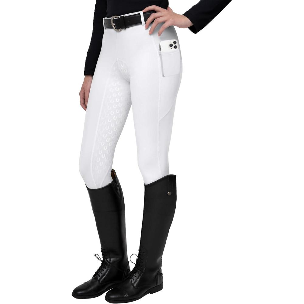 imageFitsT4 Sports Womens Full Seat Riding Tights Active Silicon Grip Horse Riding Tights Equestrian BreechesWhite