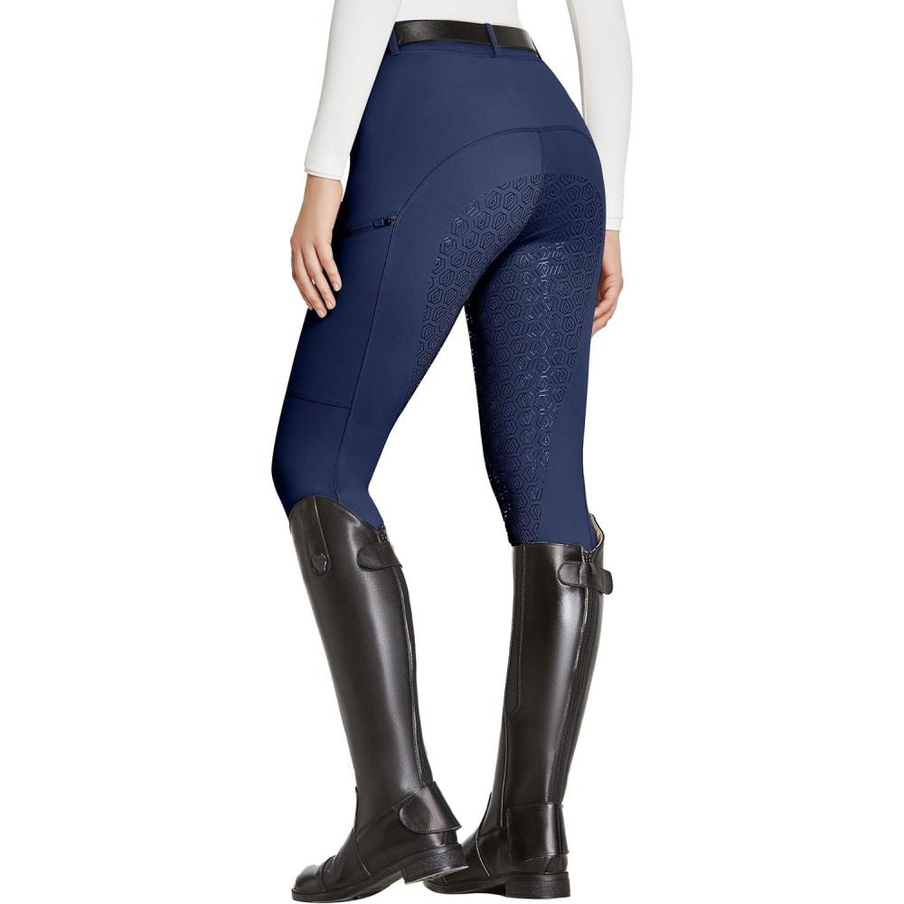 imageFitsT4 Sports Womens Full Seat Riding Tights with Zipper Pockets Horseback Riding Pants Equestrian Breeches for WomenBlue