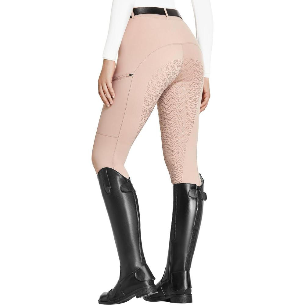 imageFitsT4 Sports Womens Full Seat Riding Tights with Zipper Pockets Horseback Riding Pants Equestrian Breeches for WomenFoggy Pink