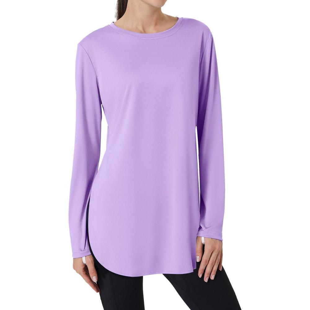 imageFitsT4 Sports Womens Sun Shirt Long Sleeve Running Tunic Shirts UPF50 Moisture Wicking Workout Athletic Hiking TopsPurple
