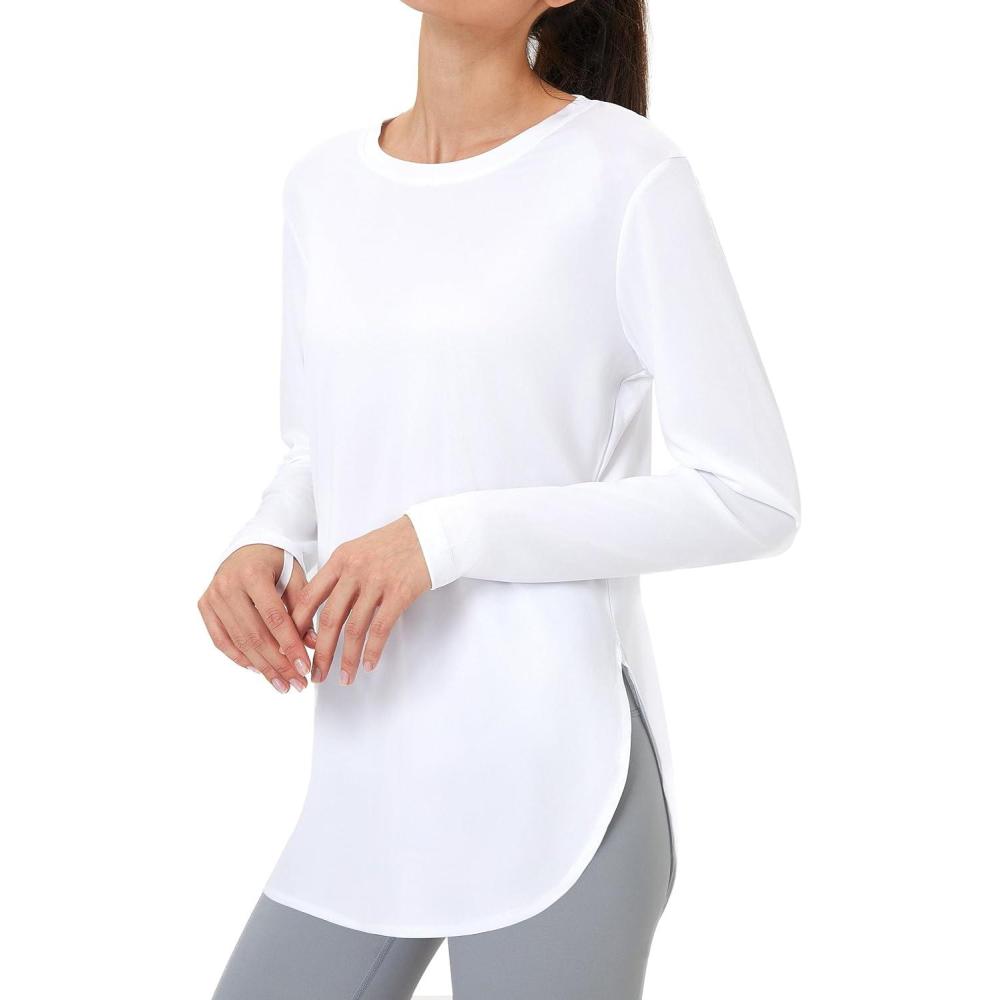 imageFitsT4 Sports Womens Sun Shirt Long Sleeve Running Tunic Shirts UPF50 Moisture Wicking Workout Athletic Hiking TopsWhite